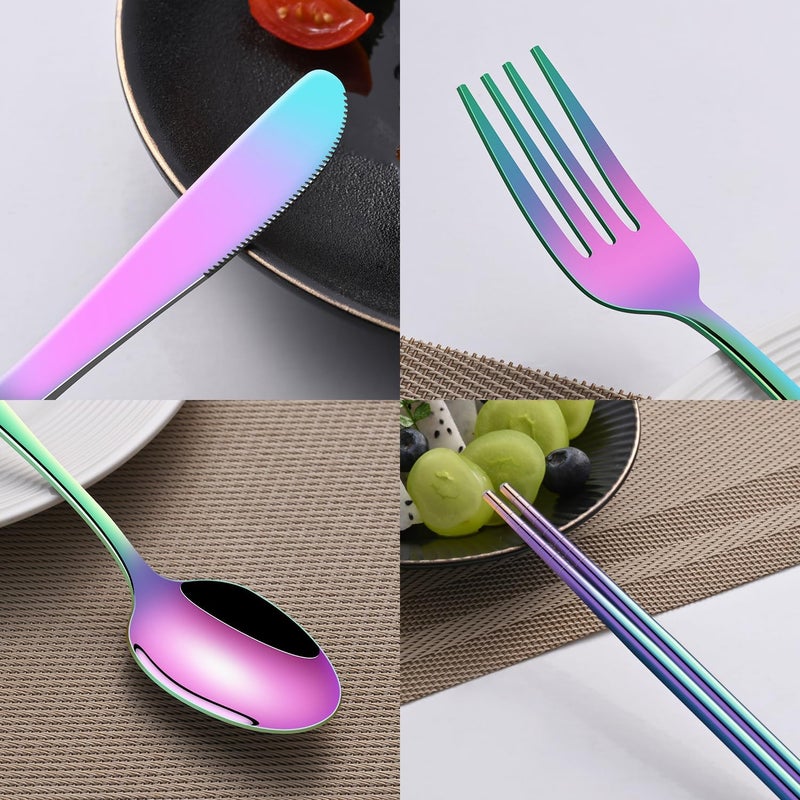 Dehov Rainbow Working Lunch Silveware Set,Reusable Travel Utensils Set With Case Includes Stainless Steel Chopsticks Knife Spoon And Fork,Camping Picnic Essentials - Image 5